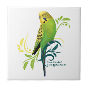 Green Parakeet Ceramic Tile