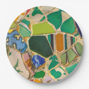 Green Parc Guell Tiles in Barcelona Spain Paper Plate
