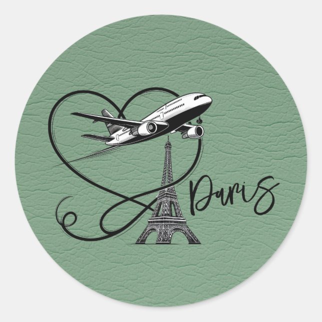 Green Paris Passport  Classic Round Sticker (Front)