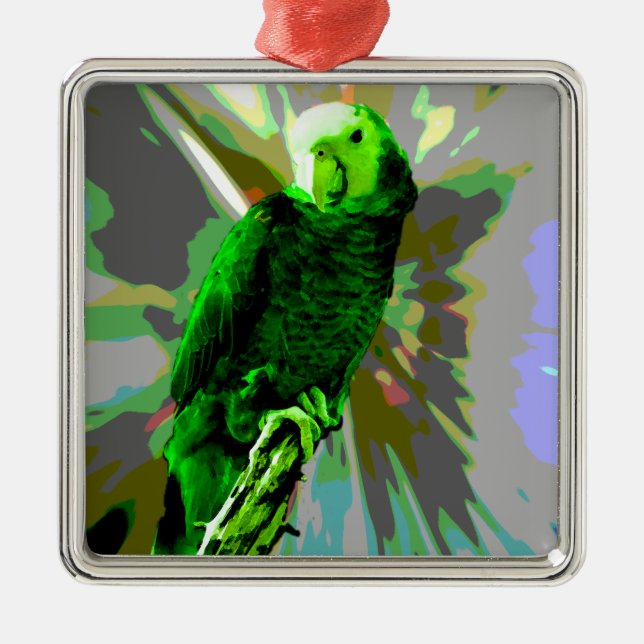Green Parrot 6537 Metal Ornament (Front)