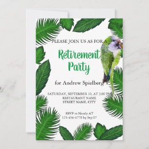 Green parrot and palm leaves retirement invitation