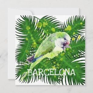 Green parrot and palm leaves watercolor