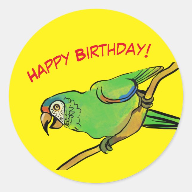 green parrot classic round sticker (Front)