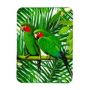 Green Parrot Couple in a Jungle Setting Magnet