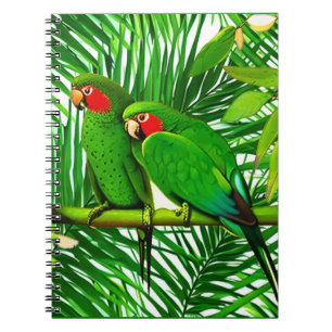 Green Parrot Couple in a Jungle Setting Notebook