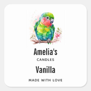 Green Parrot - Cute Baby Bird - Candle Business Square Sticker