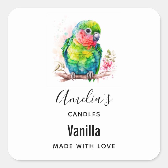 Green Parrot - Cute Baby Bird - Candle Business Square Sticker (Front)