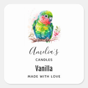 Green Parrot - Cute Baby Bird - Candle Business Square Sticker
