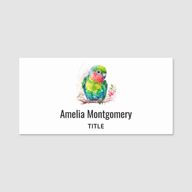 Green Parrot - Cute Baby Bird Name Tag (Front)
