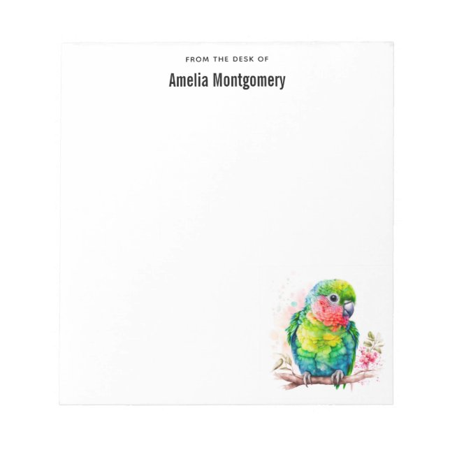 Green Parrot - Cute Baby Bird Notepad (Front)