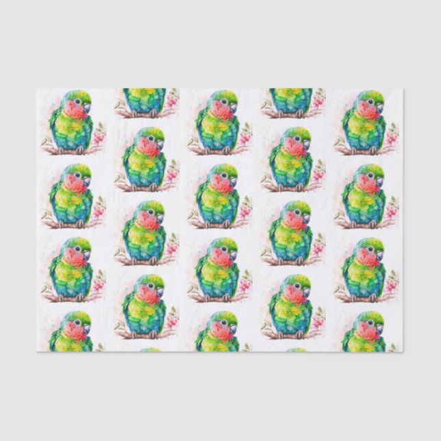 Green Parrot - Cute Baby Bird Pattern Tissue Paper (Front)