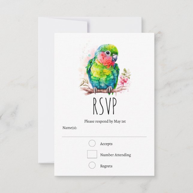 Green Parrot - Cute Baby Bird RSVP Card (Front)