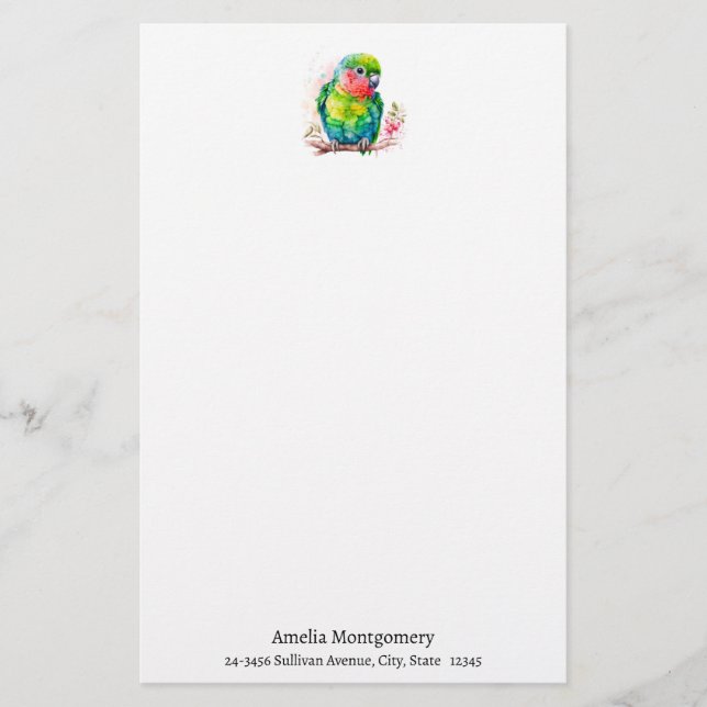 Green Parrot - Cute Baby Bird Stationery (Front)