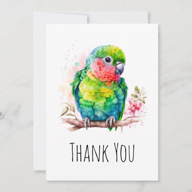 Green Parrot - Cute Baby Bird Thank You Card (Front)