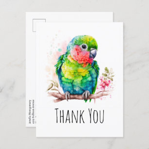 Green Parrot - Cute Baby Bird Thank You Postcard