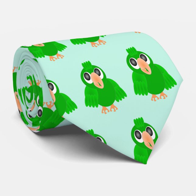 Green Parrot Design Tie (Rolled)