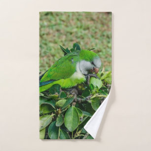 Green parrot hand towel