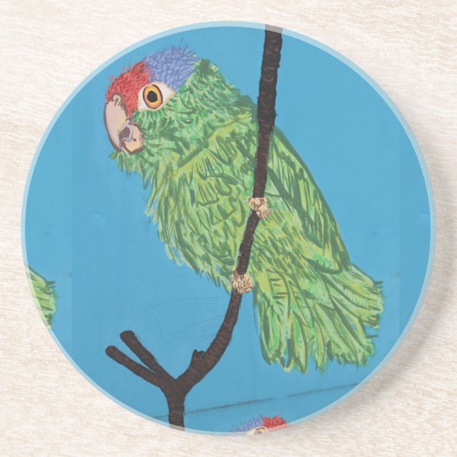 green parrot poster coaster (Front)