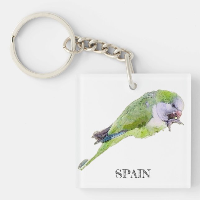 Green parrot watercolor painting key ring (Front)