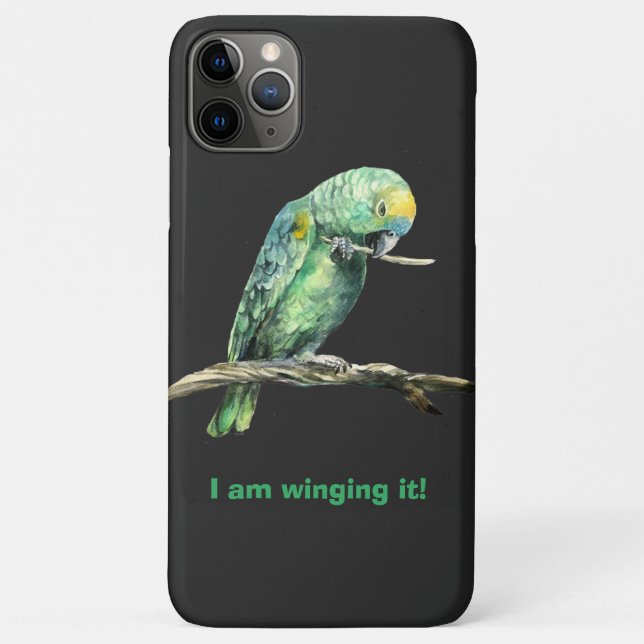 Green parrot winging it, iPhone case (Back)