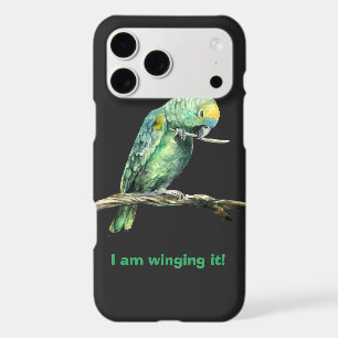 Green parrot winging it, iPhone case
