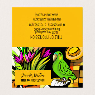 Green parrot with orange and yellow  business card