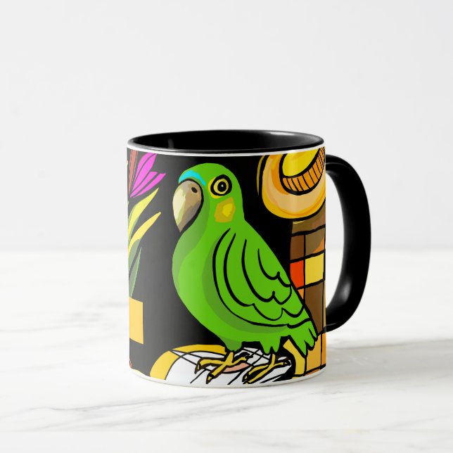 Green parrot with orange and yellow  mug (Front Right)