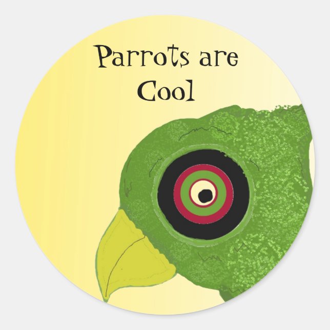 Green Parrot with Saying Classic Round Sticker (Front)