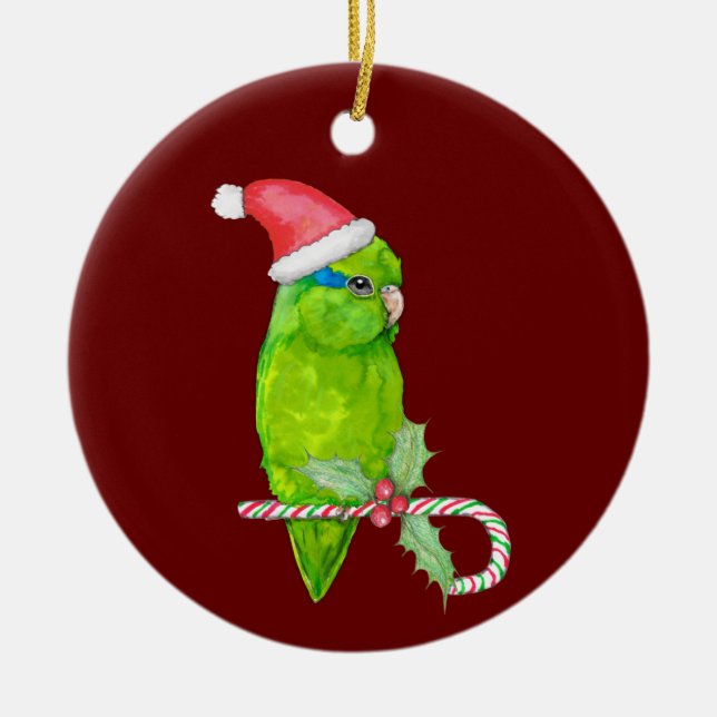 Green parrotlet christmas style ceramic ornament (Front)