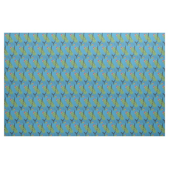 green parrots on blue fabric (Yard)