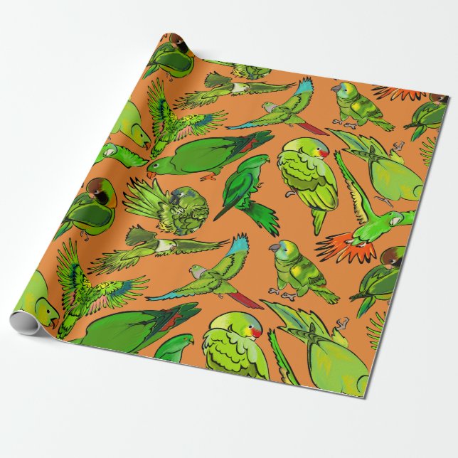 Green Parrots Wrapping Paper (Unrolled)