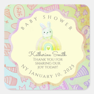 GREEN party donuts pastel babyshower BUNNY Square Sticker