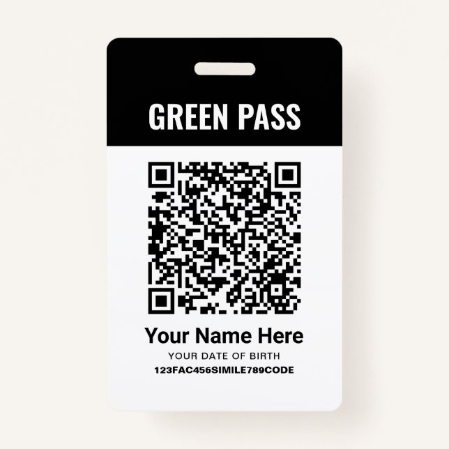 Green Pass Vaccination Certificate PVC Black ID Badge (Front)