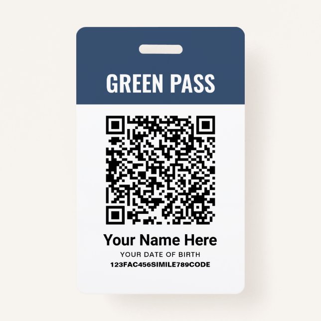 Green Pass Vaccination Certificate PVC Navy Blue ID Badge (Front)