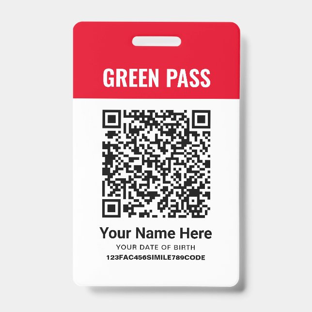 Green Pass Vaccination Certificate PVC Red ID Badge (Front)