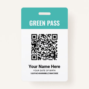 Green Pass Vaccination Certificate PVC Turquoise ID Badge