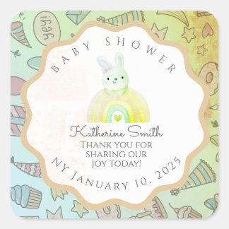 GREEN pastel babyshower Adorable BUNNY Square Sticker