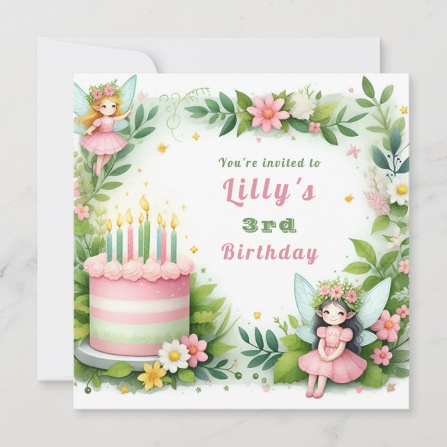 Green Pastel Fairy  Birthday - Invitation (Front)