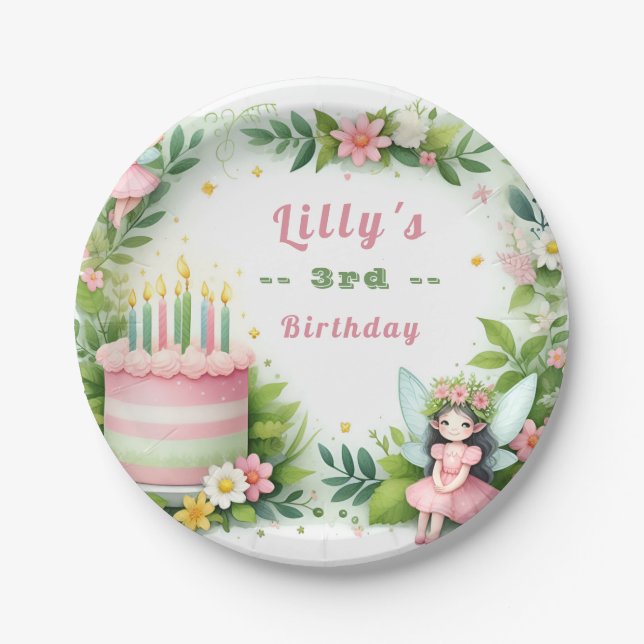 Green Pastel Fairy  Birthday - Paper Plate (Front)