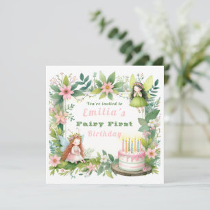 Green Pastel Fairy First Birthday - Invitation