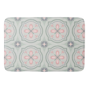 Green Pastel Floral Tiles Bath Mat