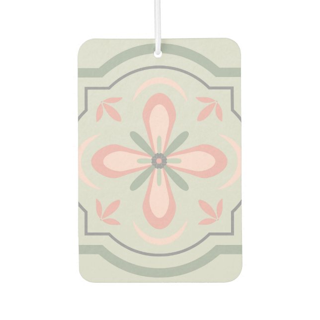 Green Pastel Floral Tiles Car Air Freshener (Front)