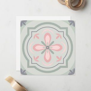Green Pastel Floral Tiles Card