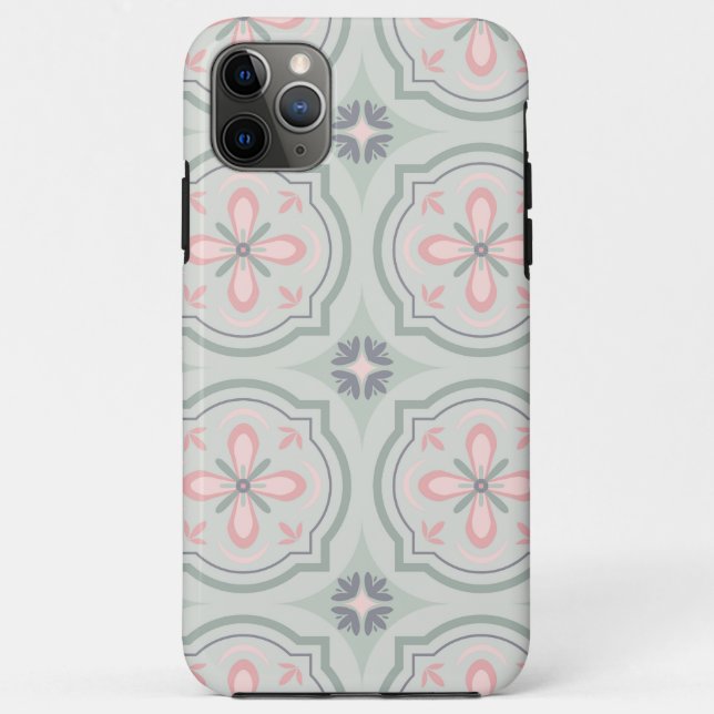 Green Pastel Floral Tiles Case-Mate iPhone Case (Back)