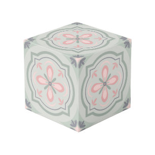 Green Pastel Floral Tiles Cube