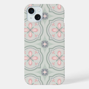 Green Pastel Floral Tiles iPhone 15 Plus Case