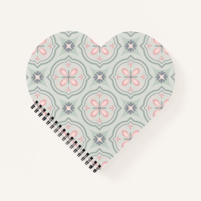 Green Pastel Floral Tiles Notebook (Front)