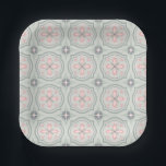 Green Pastel Floral Tiles Paper Plate<br><div class="desc">cool floral shapes pattern</div>