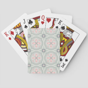Green Pastel Floral Tiles Playing Cards