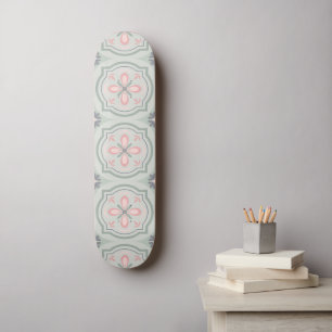 Green Pastel Floral Tiles Skateboard